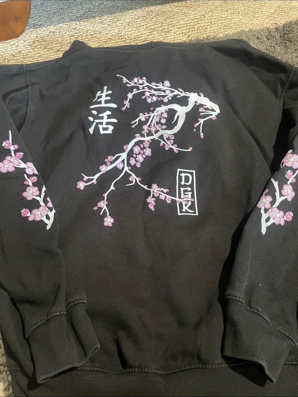 DGK Black Sweatshirt with Pink & White Cherry Blossom Design